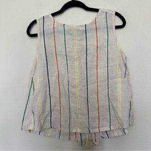 Artisan NY rainbow striped beige pleated black linen tank top women’s size small